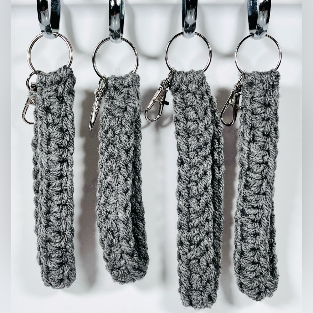 Set Of 4 Gray Crochet Keychain Wristlets